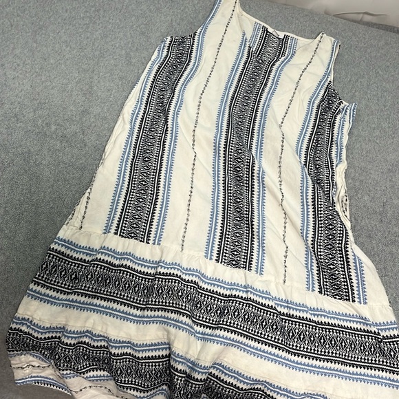 Boho J. Jill Midi Dress Large Petite White Blue Coastal Beach Woven Hippie - Picture 10 of 11